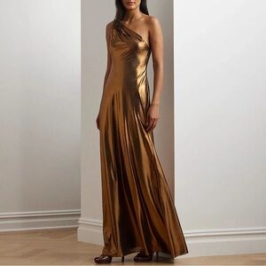 Lauren‎ Ralph Lauren metallic chiffon one shoulder gown 10